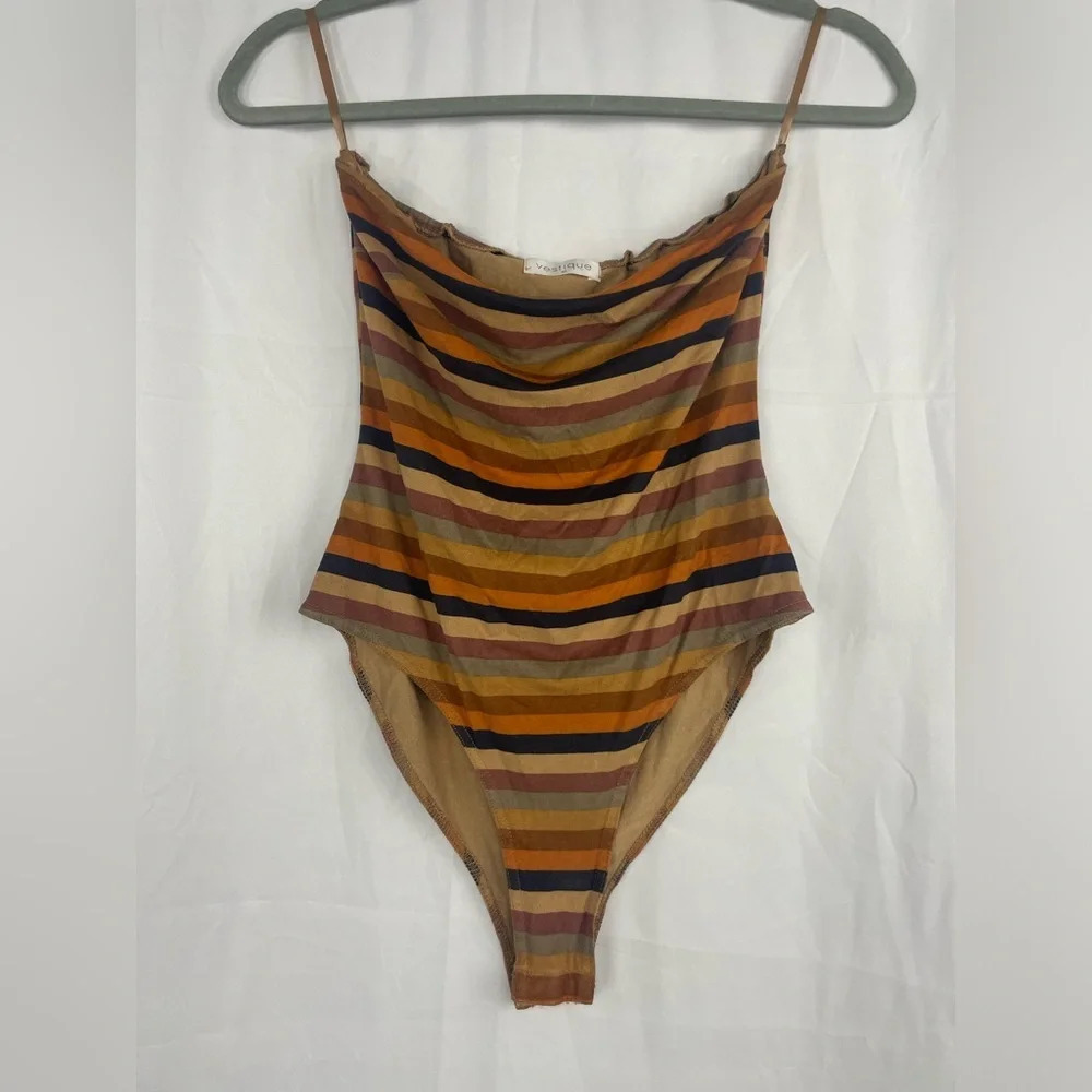 Vestique womens Tube Multicolor Striped bodysuit Size M